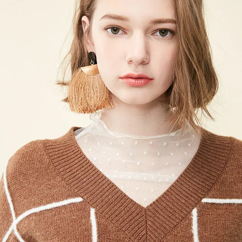 Spring new pattern check V-neck short sweater women Nipaaj