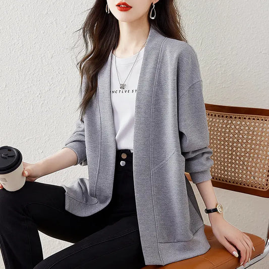 Lazy V-neck Sweatshirt Cardigan Women's Loose Casual Jacket All-matching Drop-shoulder Sleeve null