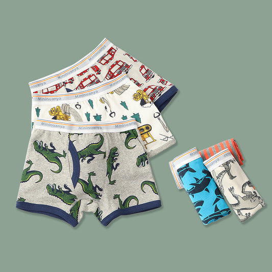Children's Underwear Boy's Threaded Cotton Boxer Briefs