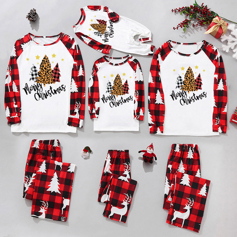 Christmas Home Service Parent-child Suit Plaid Stitching Printing