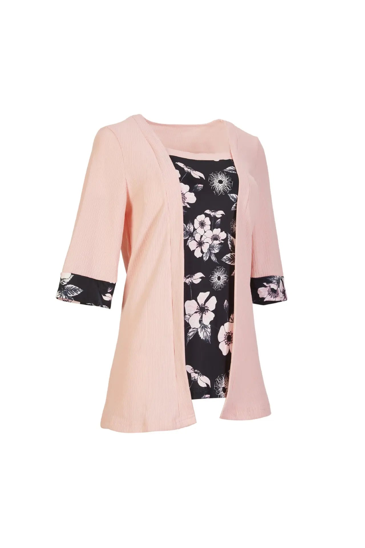Women's Fake Two-piece Five-quarter Sleeve Printed Top T-shirt Nipaaj