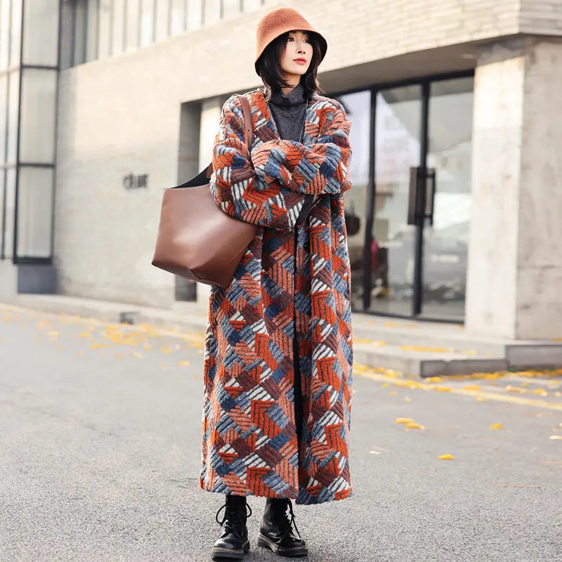Women's Three-dimensional Jacquard Wool Blended Loose Overcoat Coat null