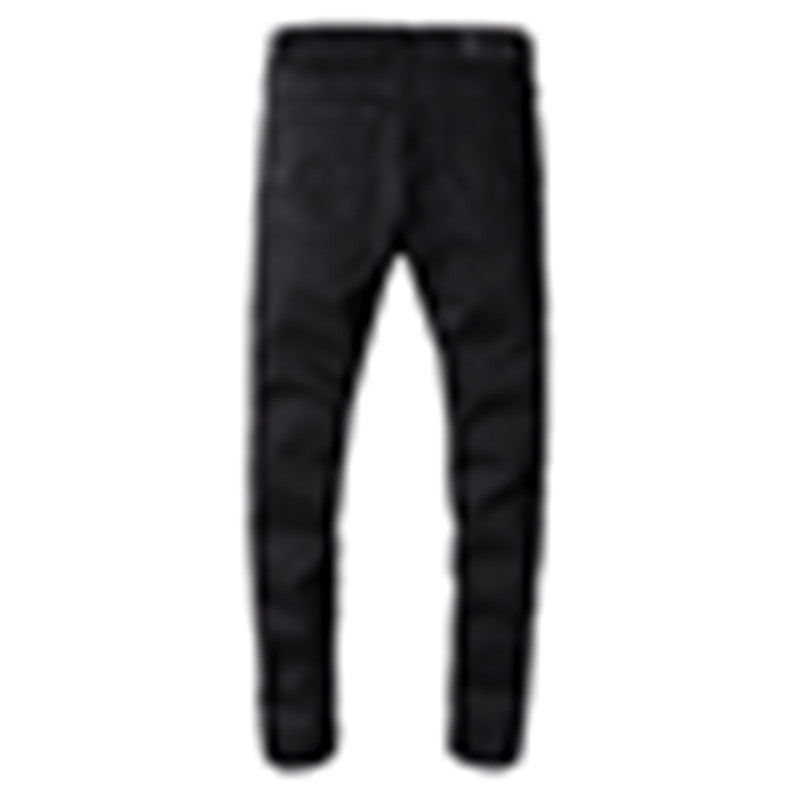 Black Knee Hole Patch Jeans Men's Stretch Slim Leggings