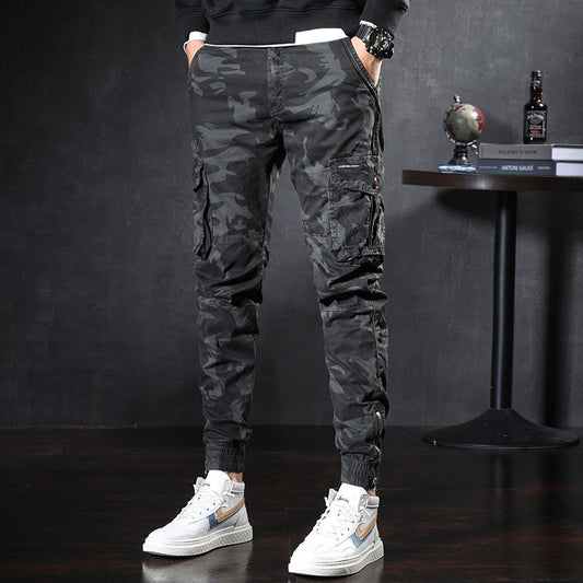Men's slim overalls Korean casual pants shot by youth