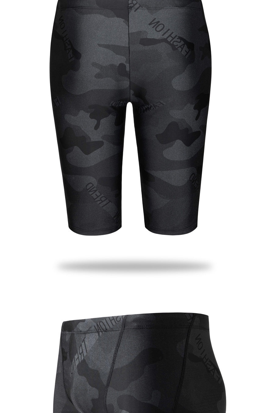 Men's Camouflage Letters Quick-drying Swimming Trunks Swimming Cap
