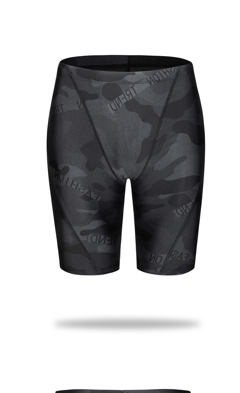Men's Camouflage Letters Quick-drying Swimming Trunks Swimming Cap