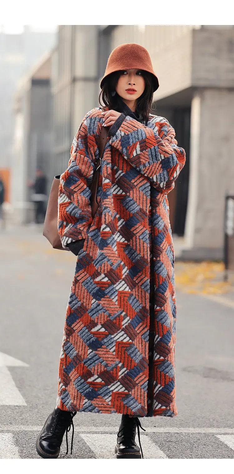 Women's Three-dimensional Jacquard Wool Blended Loose Overcoat Coat null