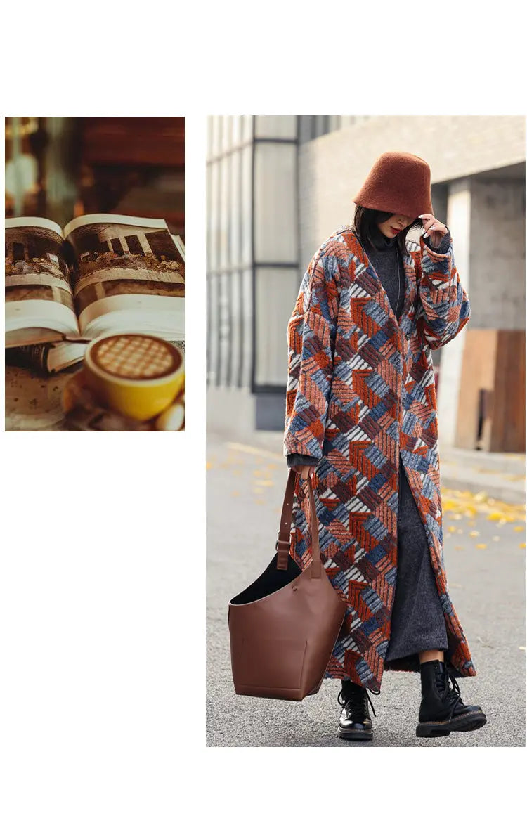 Women's Three-dimensional Jacquard Wool Blended Loose Overcoat Coat null