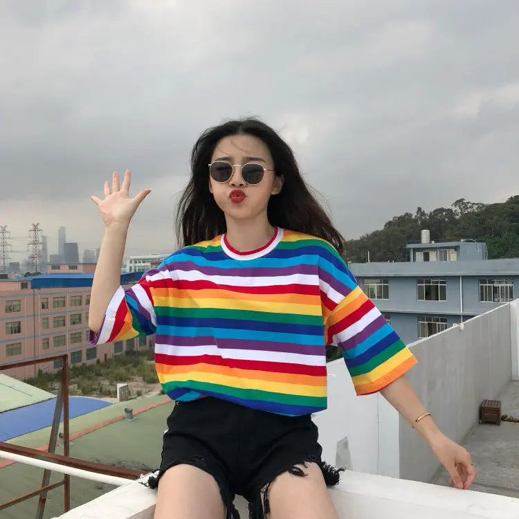 Rainbow striped T-shirt women null