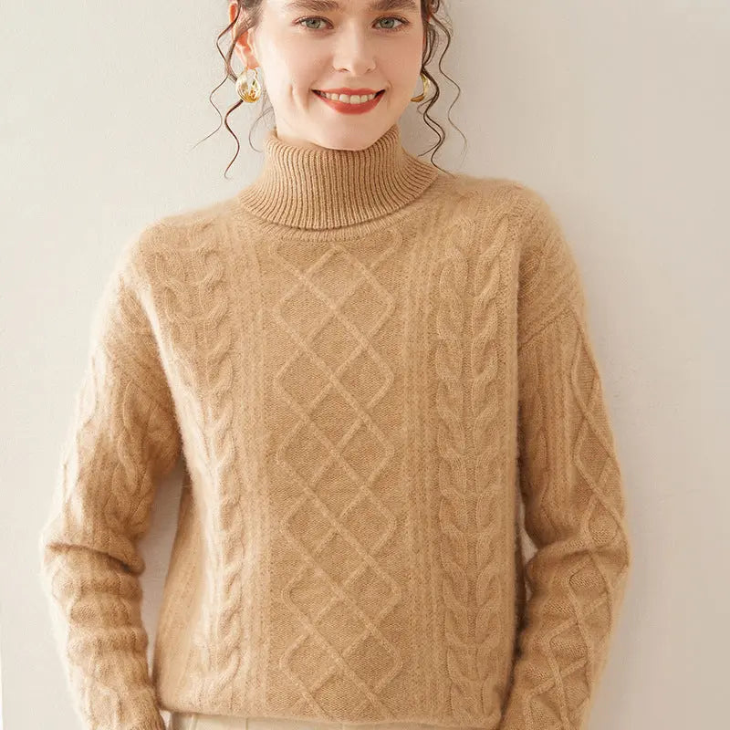 Women's High Lapel Cashmere Loose Lazy Sweater Three-strand Thickened Knitting Bottoming Shirt Top Nipaaj