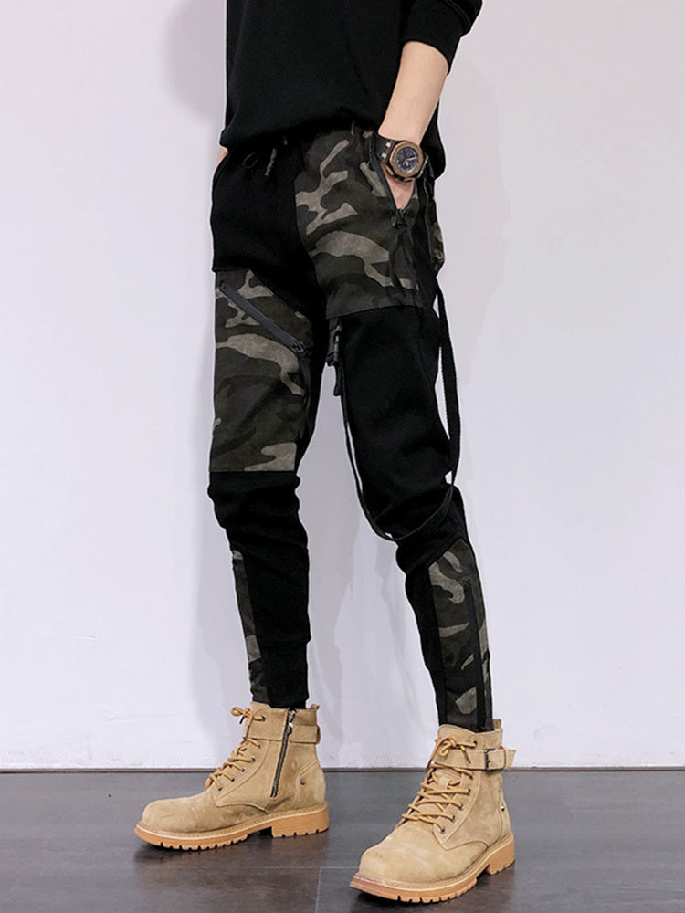 Functional Casual Overalls Camouflage Stitching Personality Slim