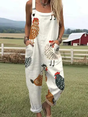 Women's Summer Digital Printing Button Casual Suspender Trousers null