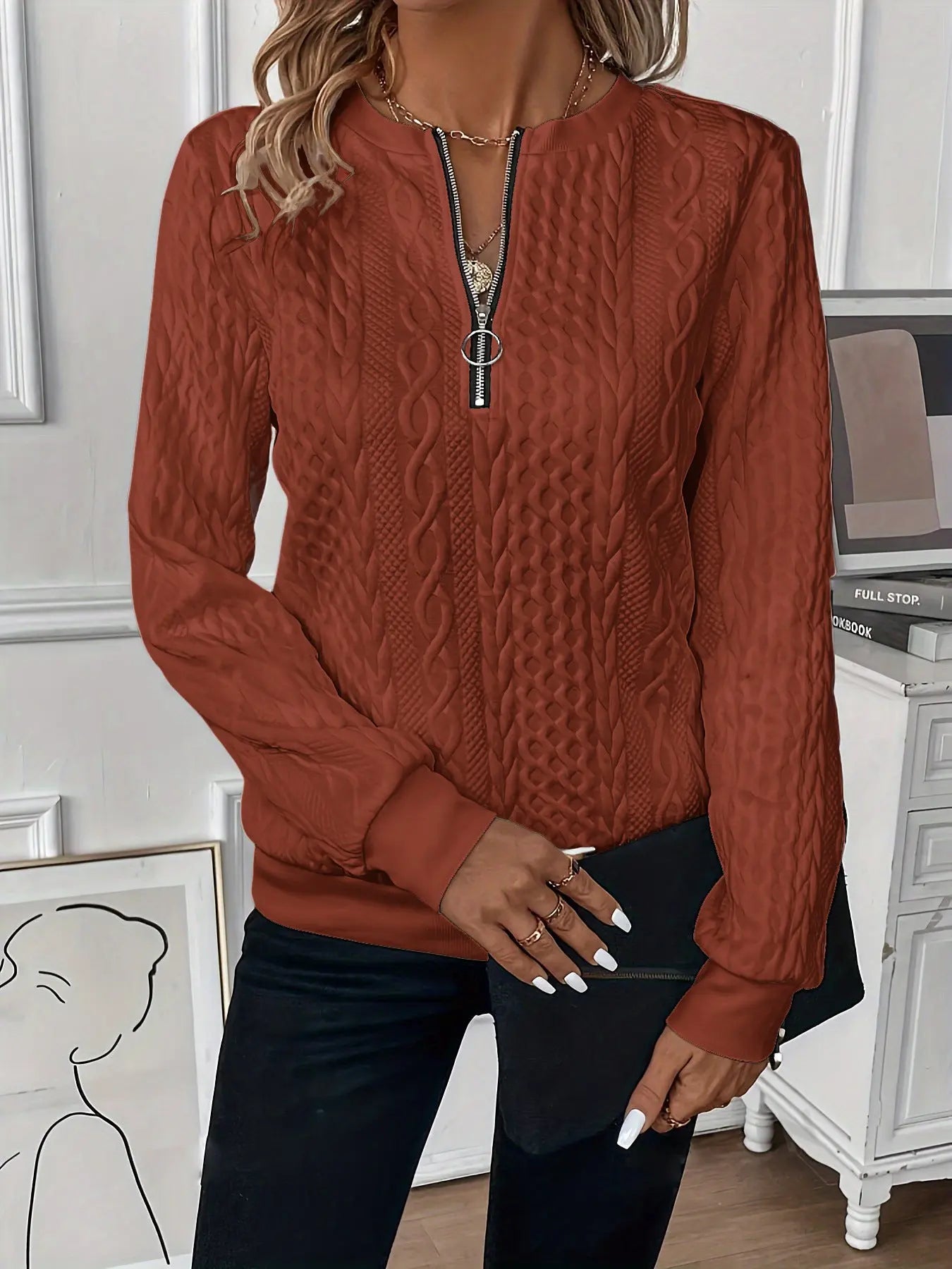 Short Women's Clothing With Zipper Sweater Long Sleeve null