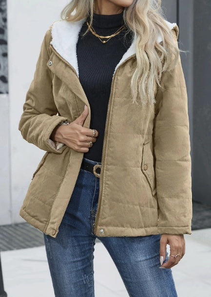 Women's Plain Zipper Front Hooded Fleece Casual Padded Padded Coat null