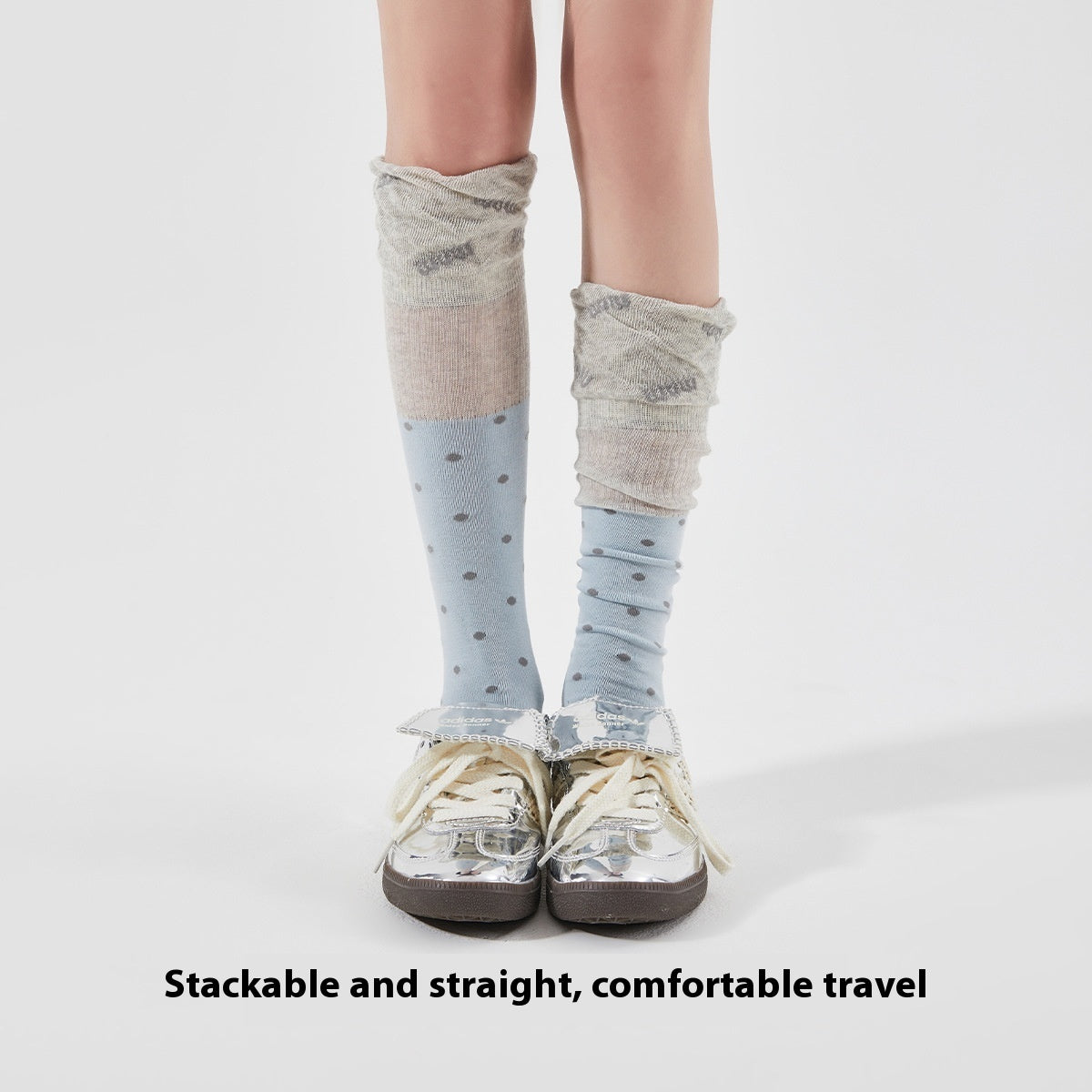 Women's Lace Letter Splicing Polka Dot Long Tube Comfortable Calf Socks