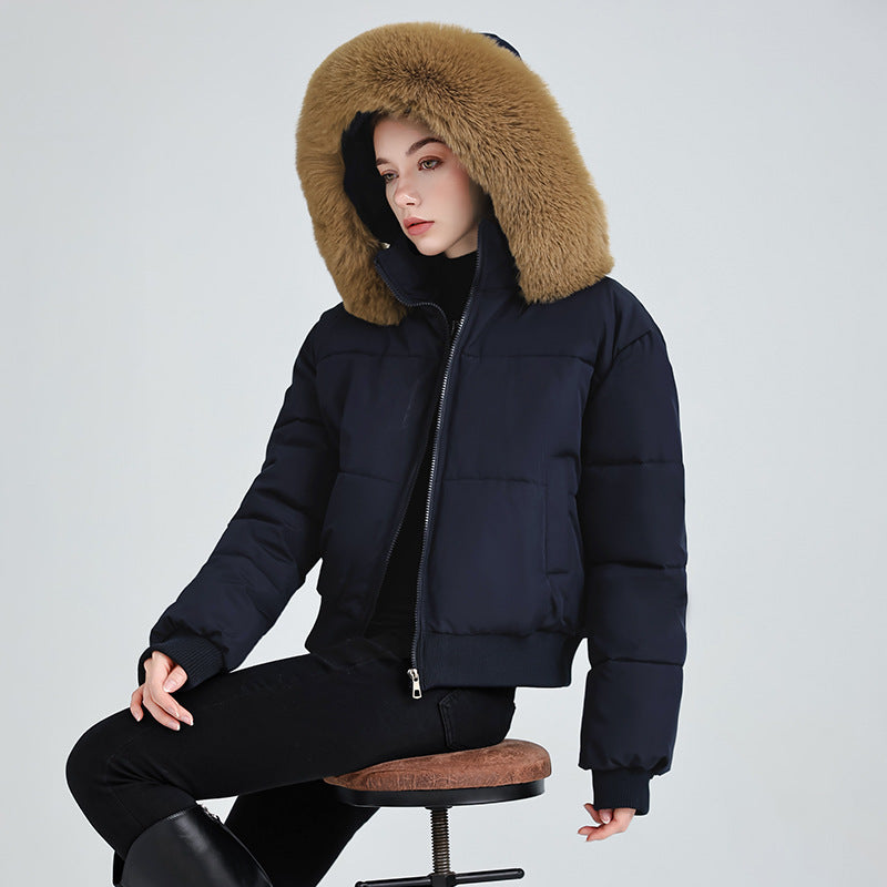 Design Sense Hooded Fur Collar Cotton Coat Women's Winter New Short Cotton Coat Bread Coat Jacket