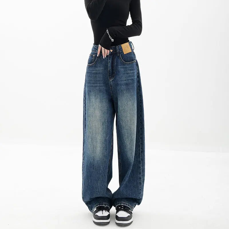 Blue Retro Straight Loose Jeans Nipaaj