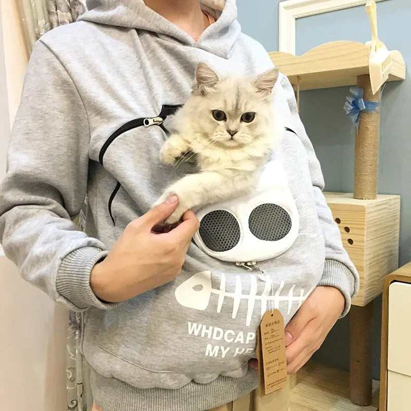 Women Hoodie Sweatshirt With Cat Pet Pocket Design Long Sleeve Sweater Cat Outfit Nipaaj