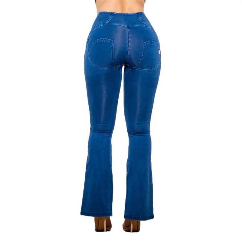 Women's High Waist Dark Blue Straight Tube Peach Jeans Nipaaj