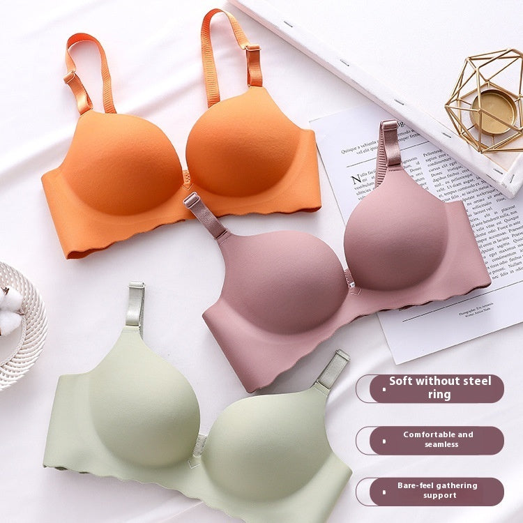 Women's Pure Color All-matching Macarons One Piece Underwear Bra-free