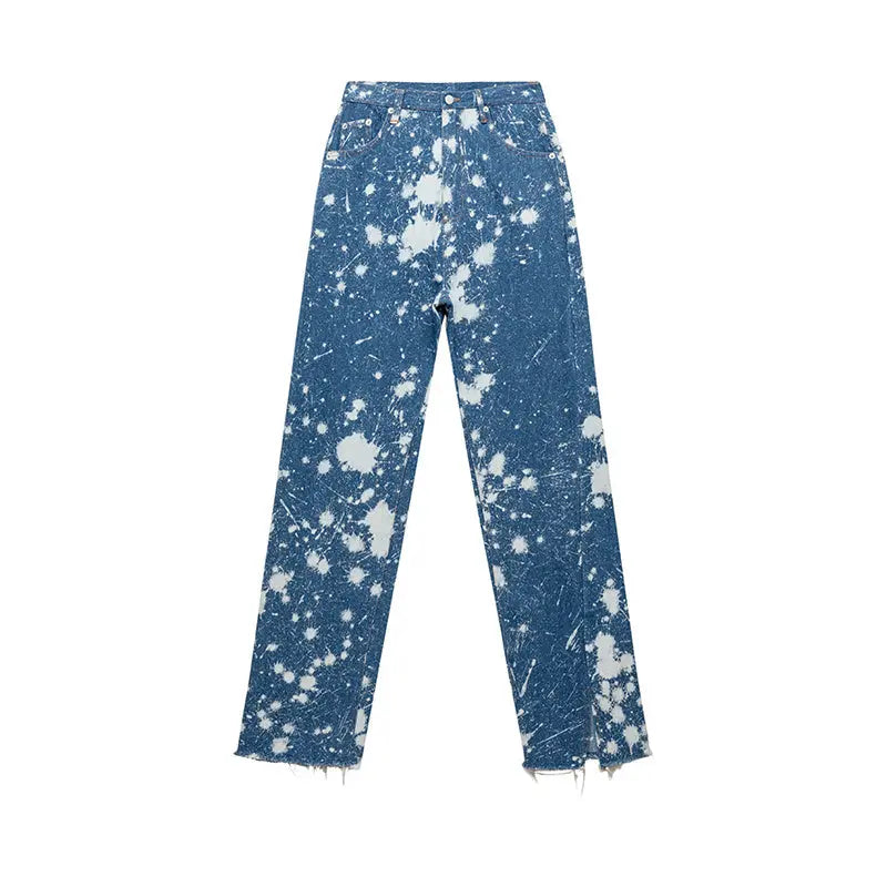 Women's Tie Dye Wash Printed Straight Fit Jeans Nipaaj