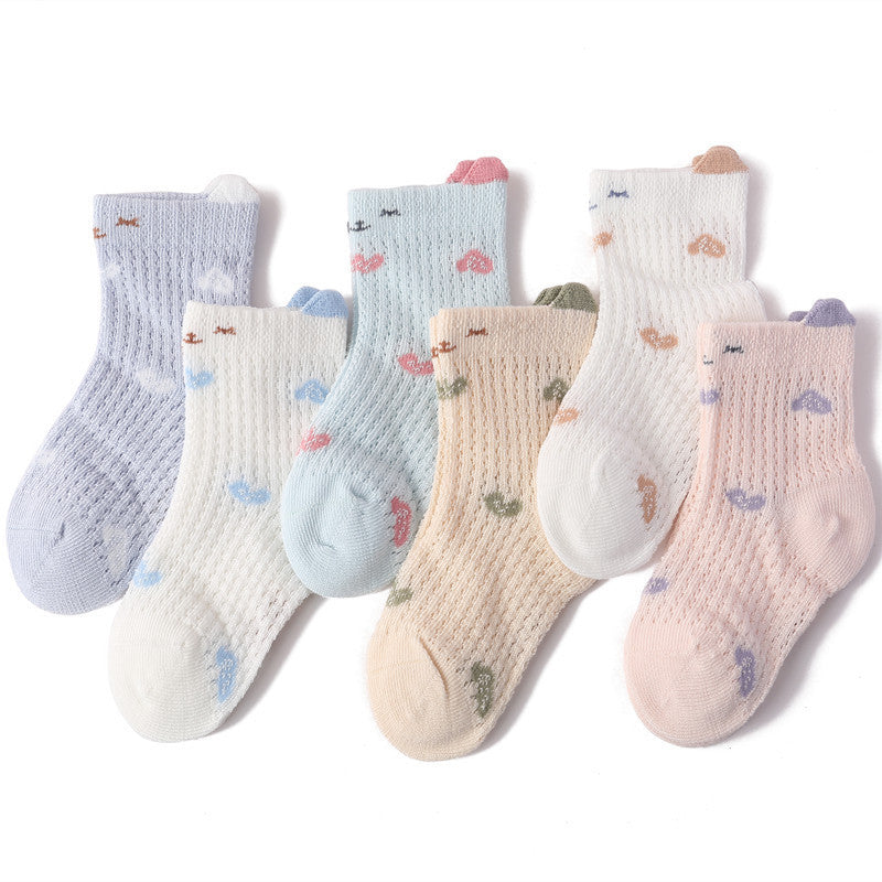 Ultra-thin Children's Socks Three-dimensional Pure Cotton Mesh Breathable Sweat Absorption