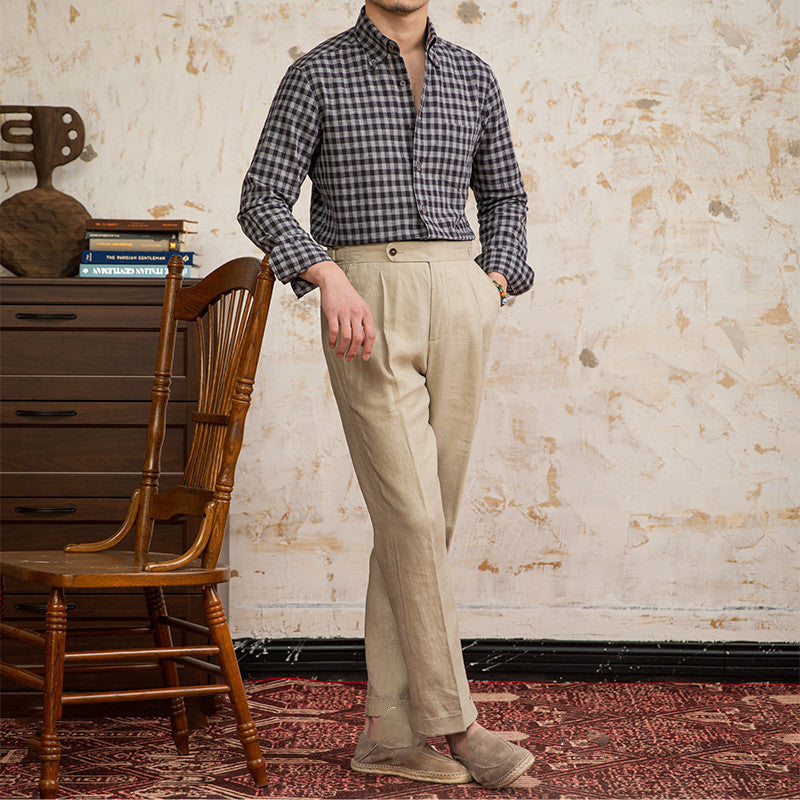 Cotton And Linen Plaid Vintage Long Sleeve Shirt