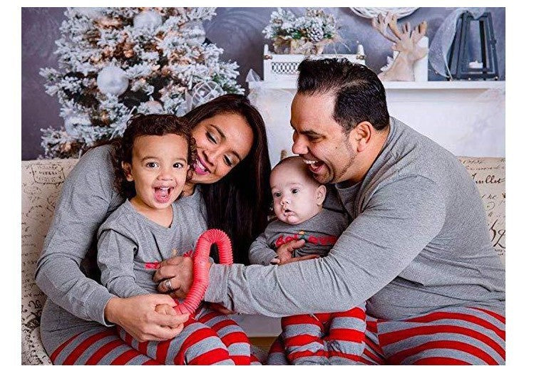 Stripe Long Sleeve Printed Parent-child Dress