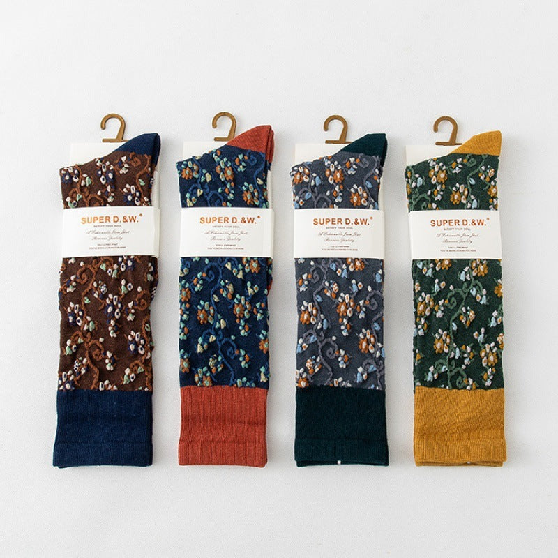 Female Pure Cotton Net Red Socks Plant Flowers