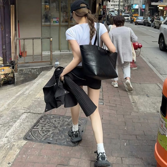 2025 ins Advanced Crack Texture Large Capacity Totes