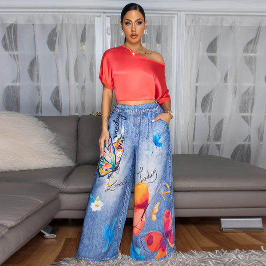 Fashion Loose Casual Printed Women's Wide-leg Pants