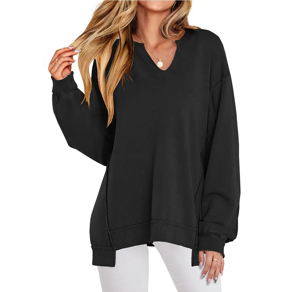 Colorful Striped V-neck Loose Sweatshirt Nipaaj