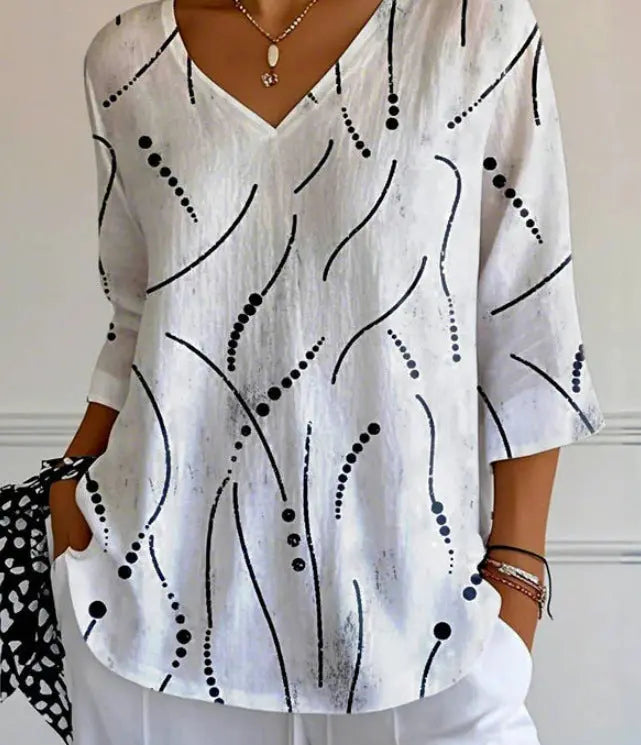 New 3D Printed Women's European And American Fashion Floral V-neck Shirt Top null