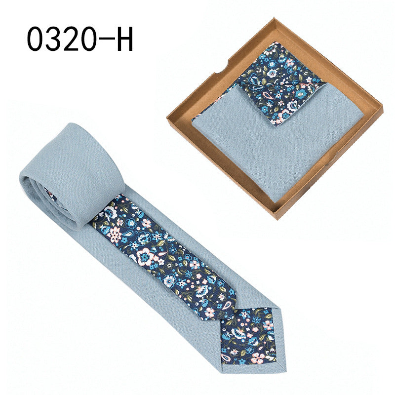 Men's Tie Floral Print Pocket Square Cotton Tie
