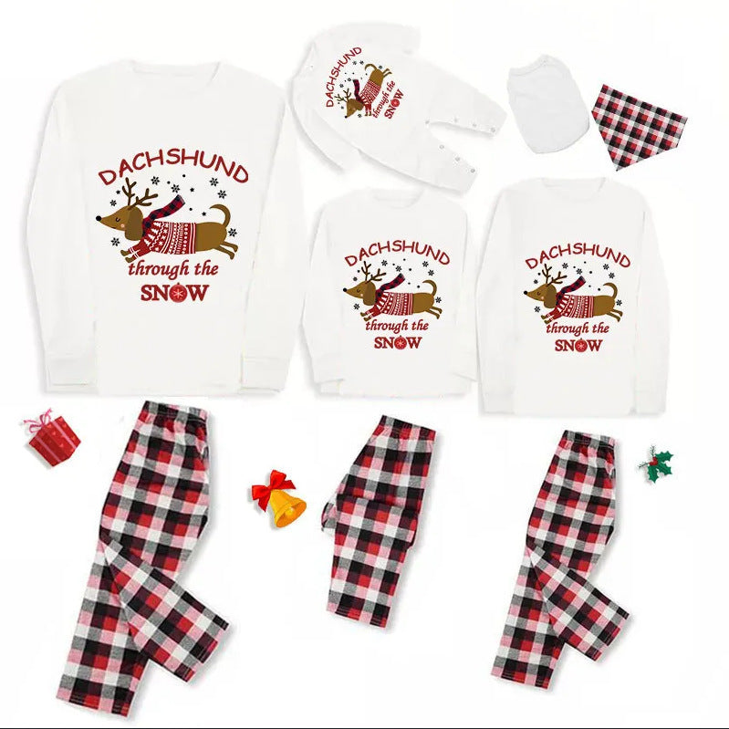 Parent-child Elk Pattern Plaid Pants Christmas Suit Long Sleeve