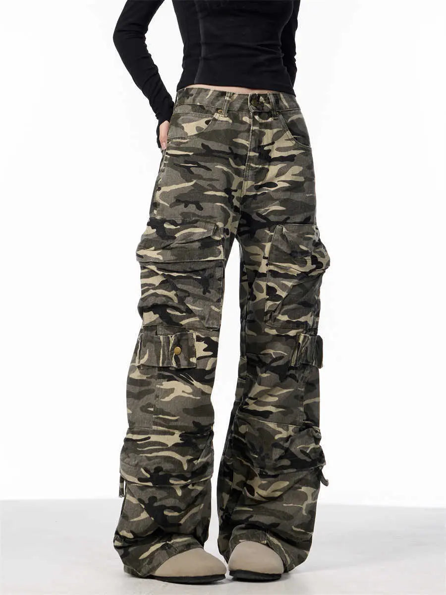 Camouflage Cargo Pants Women's Loose Wide Leg Jeans Nipaaj