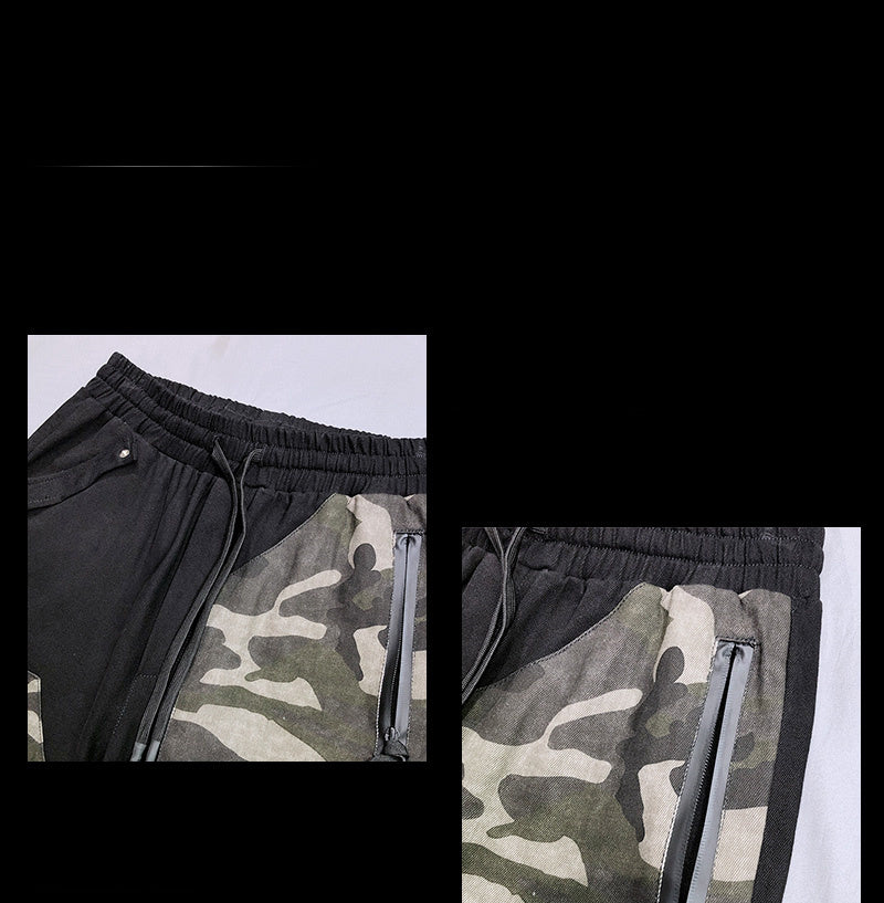 Functional Casual Overalls Camouflage Stitching Personality Slim