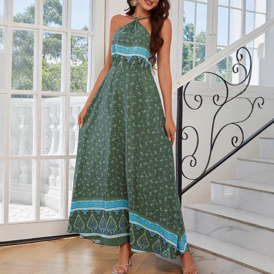 Halter Spaghetti Straps Printed Fashion Loose Sleeveless Dress