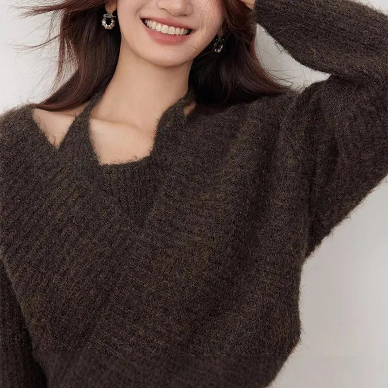 Winter New Lazy Wind Design Sense Loose Cropped Sweater Nipaaj