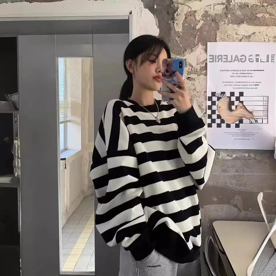 Fashion Striped Pullover Sweatshirt Women Nipaaj