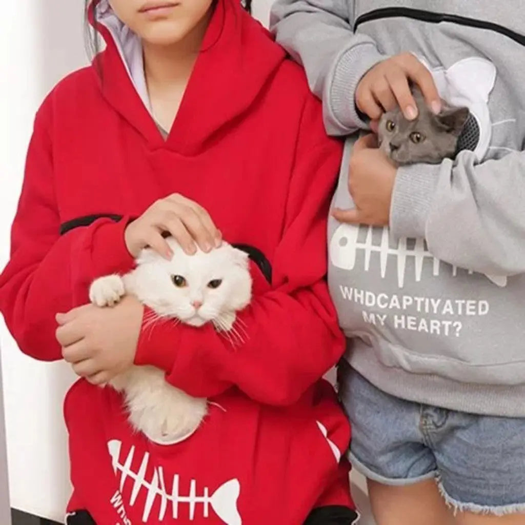 Women Hoodie Sweatshirt With Cat Pet Pocket Design Long Sleeve Sweater Cat Outfit Nipaaj