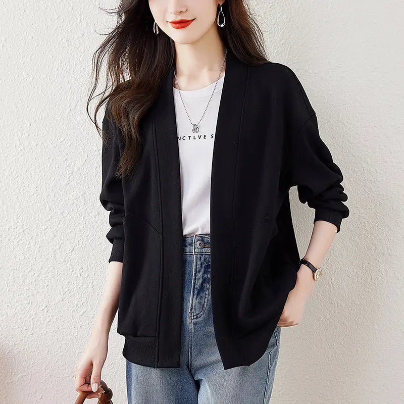 Lazy V-neck Sweatshirt Cardigan Women's Loose Casual Jacket All-matching Drop-shoulder Sleeve null