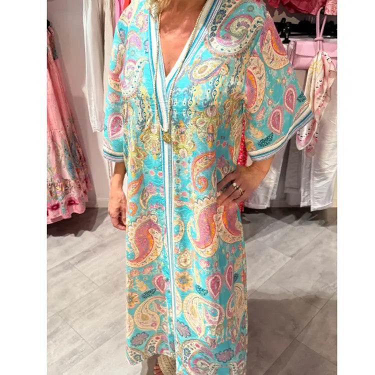 V-neck Fashion Vacation Printed Women's Dress null