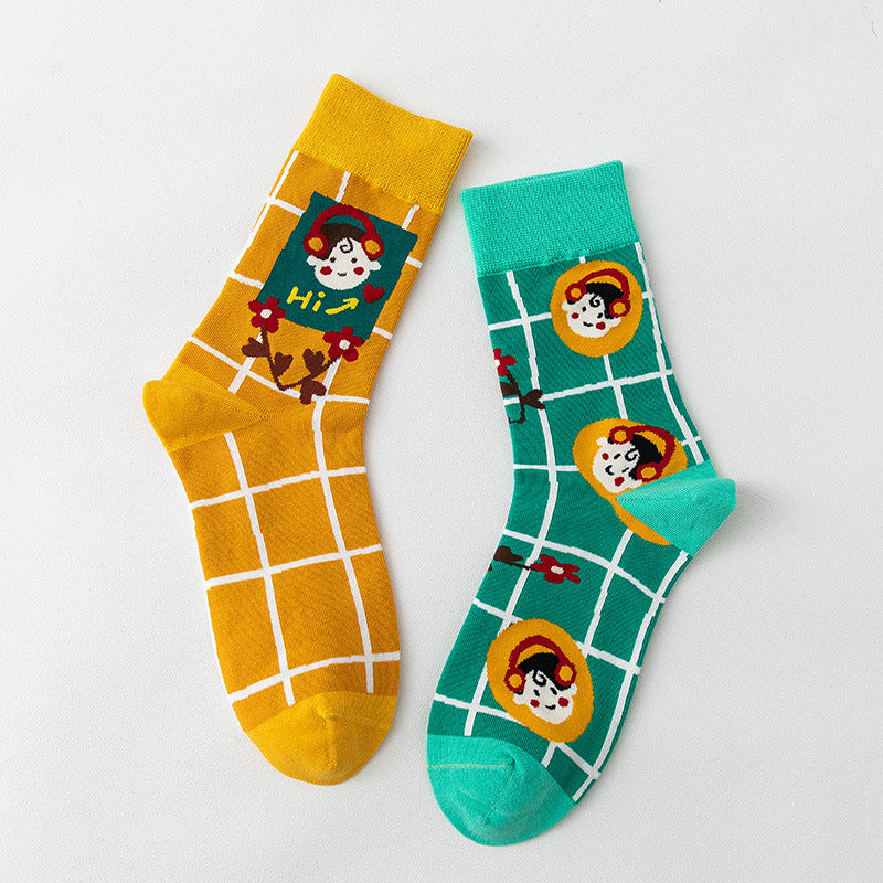 Women's Stockings Cartoon Asymmetry Cotton