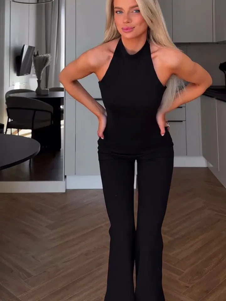 Black Halter Sleeveless Jumpsuit null