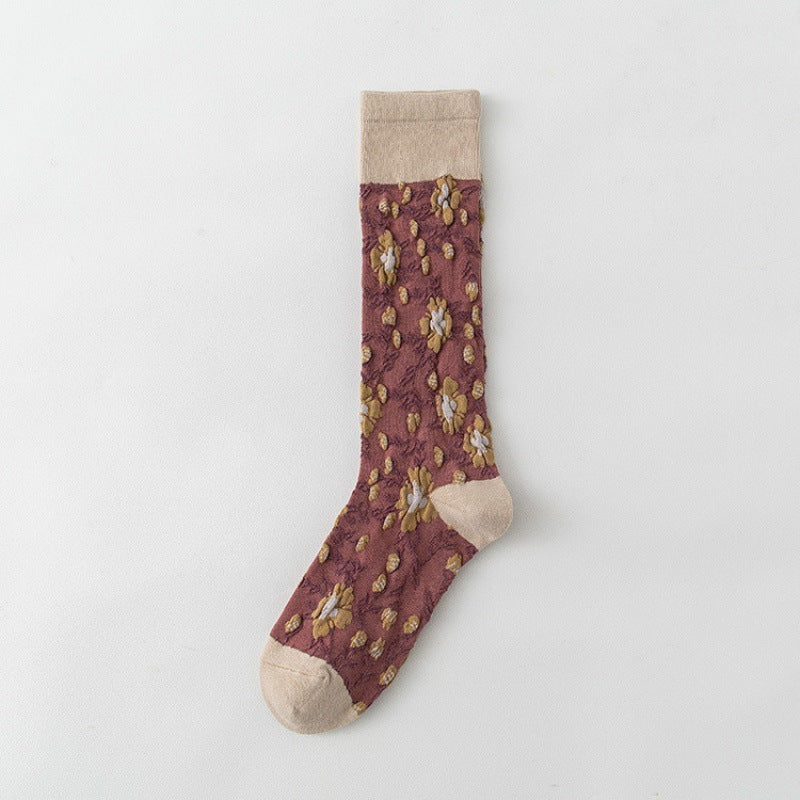 Female Pure Cotton Net Red Socks Plant Flowers