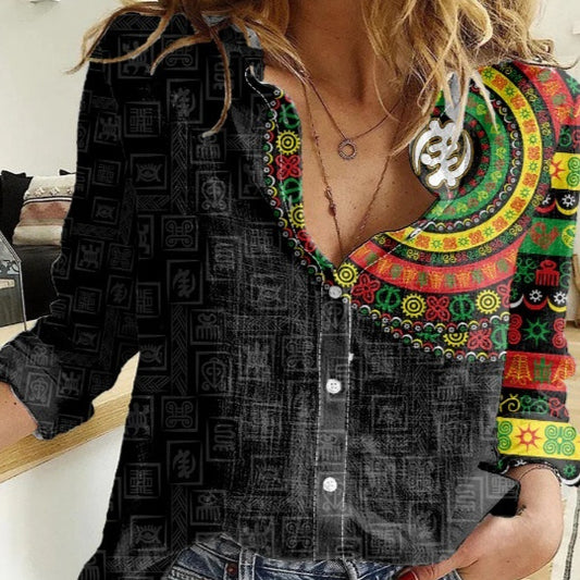 Denim Style Long Sleeve Lapel Shirt 3D Digital Printing