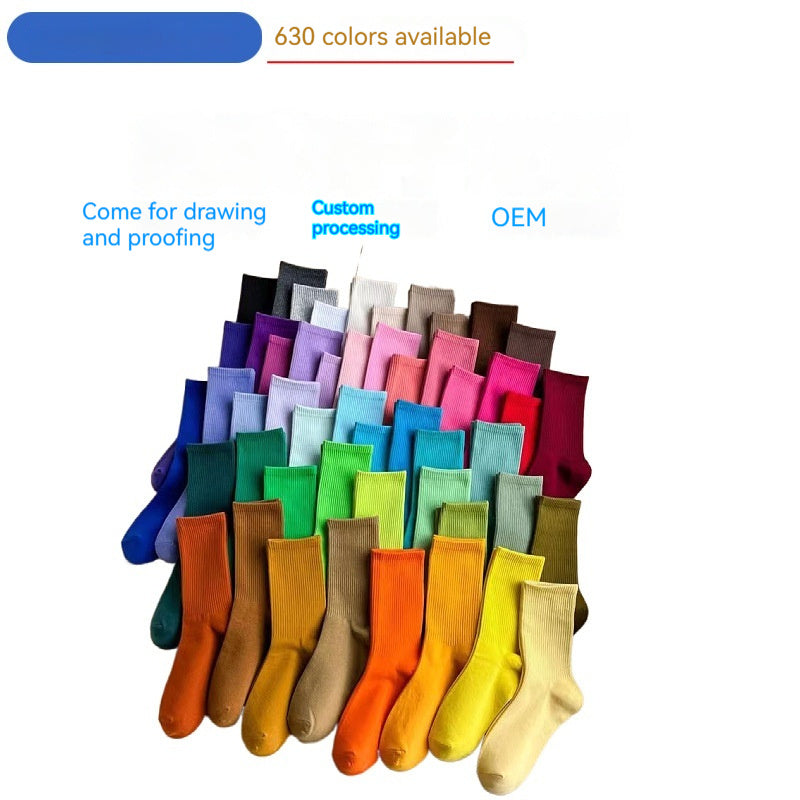 Macaron Colorful Mid-calf Length Couple Combed Cotton Processing Socks