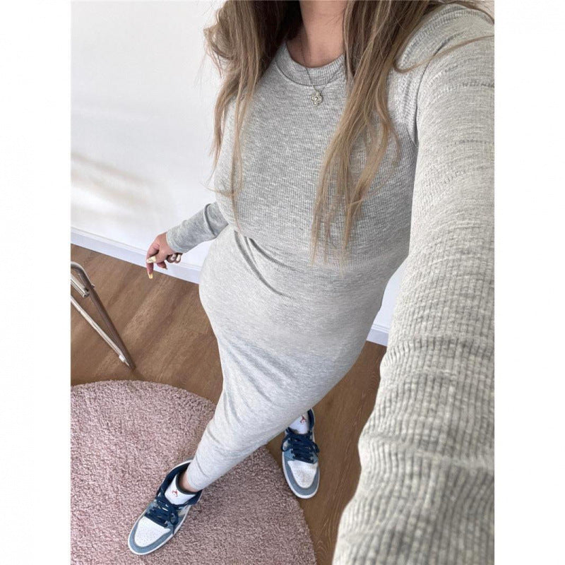 Women's Pure Color Minimal Versatile Tight Long Sleeve Narrow Dress