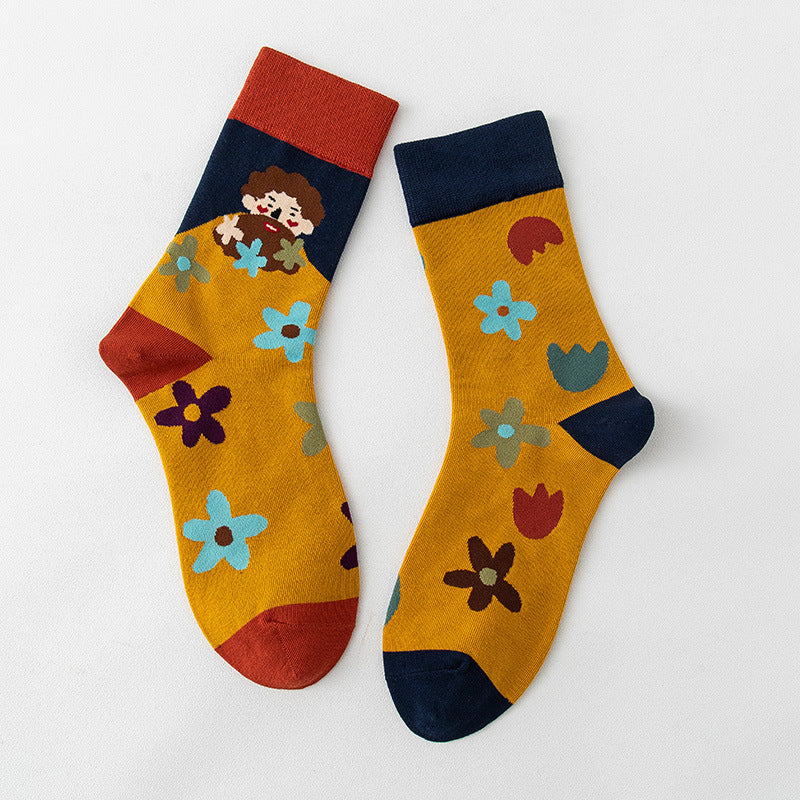 Women's Stockings Cartoon Asymmetry Cotton